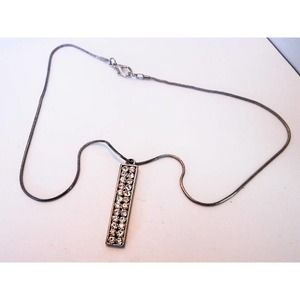 Vintage Silver Diamond Rhinestone Pendant Necklace , 16 Inch Snake Chain Choker